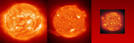 Due immagini del Sole riprese il 28 luglio 2008 (sinistra) ed il 18 giugno 2009 (centro)