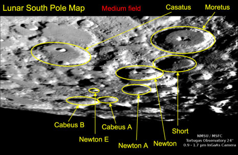 Crateri di interesse attorno al Polo Sud lunare