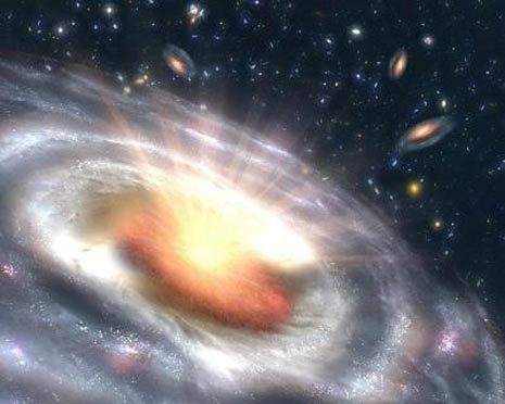 Una rappresentazione artistica di un Quasar con il suo ingordo Buco Nero centrale