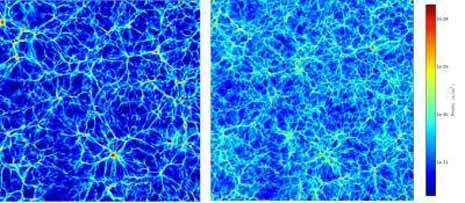 simulazioni numeriche della densità della materia in una certa zona dell’Universo