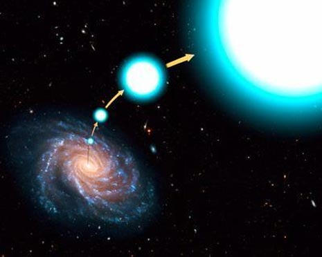 Una visione artistica del viaggio fantastico della stella blu HE 0437-5439
