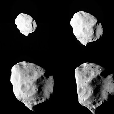un’immagine composta da quattro immagini dell’asteroide riprese durante le fasi dell’avvicinamento