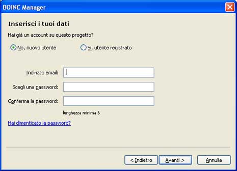 Inserisci i dati di registrazione