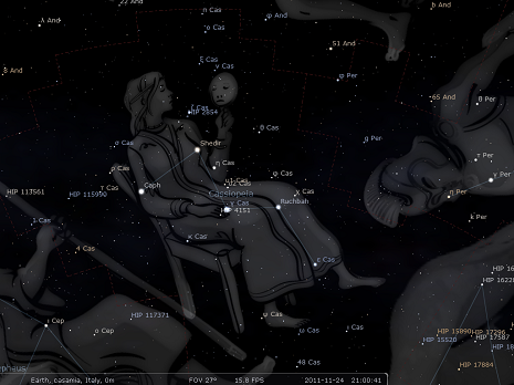 cassiopea secondo stellarium