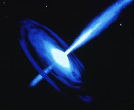 Immagine artistica di una galassia, contenente al suo centro un buco nero rotante