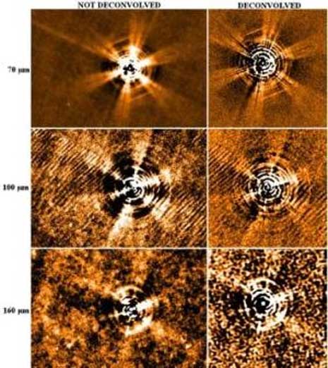 A sinistra le immagini grezze e a destra quelle elaborate al computer, per diverse lunghezze d’onda infrarosse