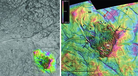 il caos superficiale dovuto alla crosta ghiacciata collassata