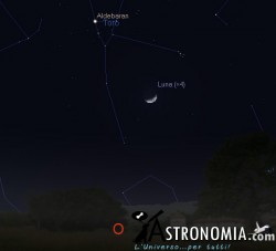 Congiunzione Luna - Pleiadi, giorno 6 ore 22