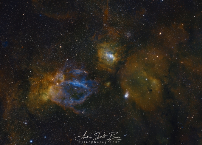 Ho il piacere di presentarvi una nuova prospettiva su un soggetto conosciuto da molti, la Nebulosa Bolla. Tanti l'hanno vista, ma pochi sanno che a poca distanza si trova la Sh2-157, conosciuta anche come Lobster Claw Nebula e molto altro! - Copyright: Andrea Del Buono 