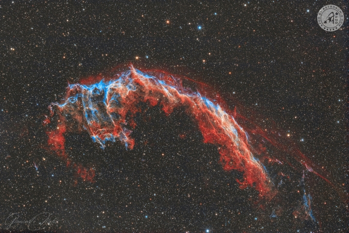 La nebulosa NGC 6992/6995, parte orientale della Nebulosa Velo nella costellazione del Cigno. Queste velature di gas sono il residuo dellimmane esplosione di una supernova. - Copyright: Giancarlo Melis 