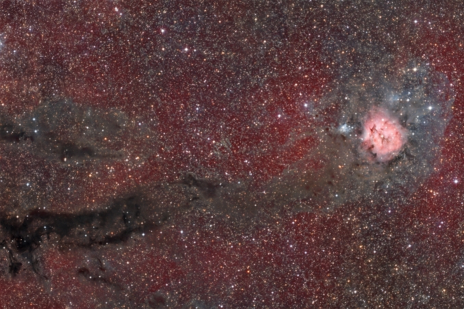 La Nebulosa Cocoon si trova nella costellazione del Cigno, a circa 3.300 anni luce dalla Terra. È una vasta regione di formazione stellare dove gas e polveri si combinano per creare unarea ricca di materiale interstellare, in cui nuove stelle stanno lentamente prendendo forma - Copyright: Ruggiero Piazzolla 