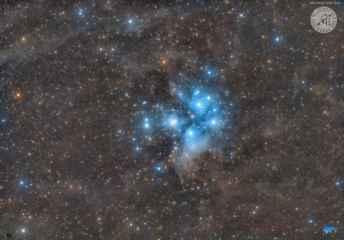 Le Pleiadi (conosciute anche come le Sette Sorelle o M45) sono un ammasso aperto visibile nella costellazione del Toro. Chiunque, anche il più inesperto, può riconoscere al volo quel gruppetto di stelle che, ad occhio nudo, assomiglia ad unOrsa Maggiore in miniatura. - Copyright: Cristina Cellini 