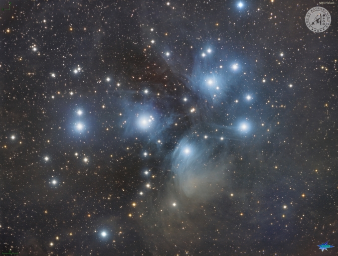Le Pleiadi (conosciute anche come le Sette Sorelle o M45) sono un ammasso aperto visibile nella costellazione del Toro. Chiunque, anche il più inesperto, può riconoscere al volo quel gruppetto di stelle che, ad occhio nudo, assomiglia ad unOrsa Maggiore in miniatura. - Copyright: Cristina Cellini 