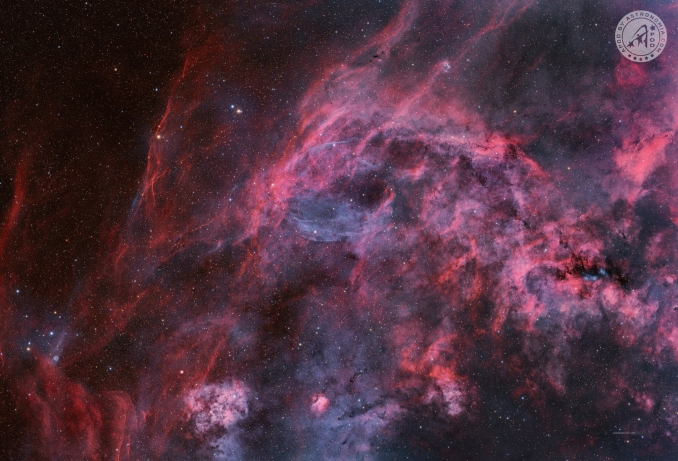 Il resto della supernova W63, vestigia di una stella scomparsa molto tempo fa, appare come un delicato e spettrale anello di fumo lungo il piano della Via Lattea, osservabile nella costellazione del Cigno. Questa presenza eterea, delineata da un inquietante splendore blu, si staglia su uno sfondo di nuvole e polvere interstellari. - Copyright: Jose Carballada 