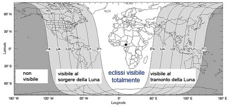 Aree di visibilità dell'eclisse