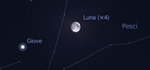 Congiunzione Luna - Giove, giorno 9 ore 22