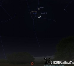 Congiunzione Luna - Giove - Pleiadi, giorno 17 ore 21:30