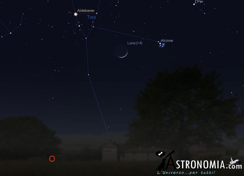 Congiunzione Luna - Pleiadi, giorno 13 ore 21:30