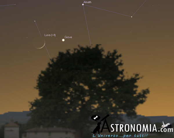 Congiunzione Luna - Giove, giorno 12 ore 21