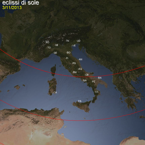 L'Italia divisa in due dal limite settentrionale dell'eclissi