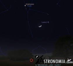 Congiunzione Luna - Pleiadi, giorno 6 ore 22 Congiunzione Luna - Pleiadi, giorno 6 ore 22