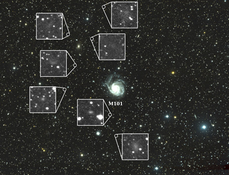 L’immagine finale, con la “star” M 101 e le “sue” (?) sette sorelle. Fonte: Yale University