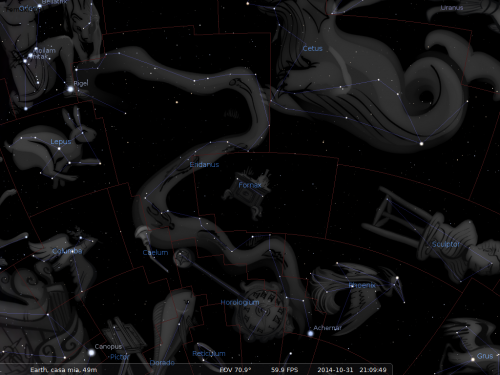 la Costellazione della Fornace secondo Stellarium