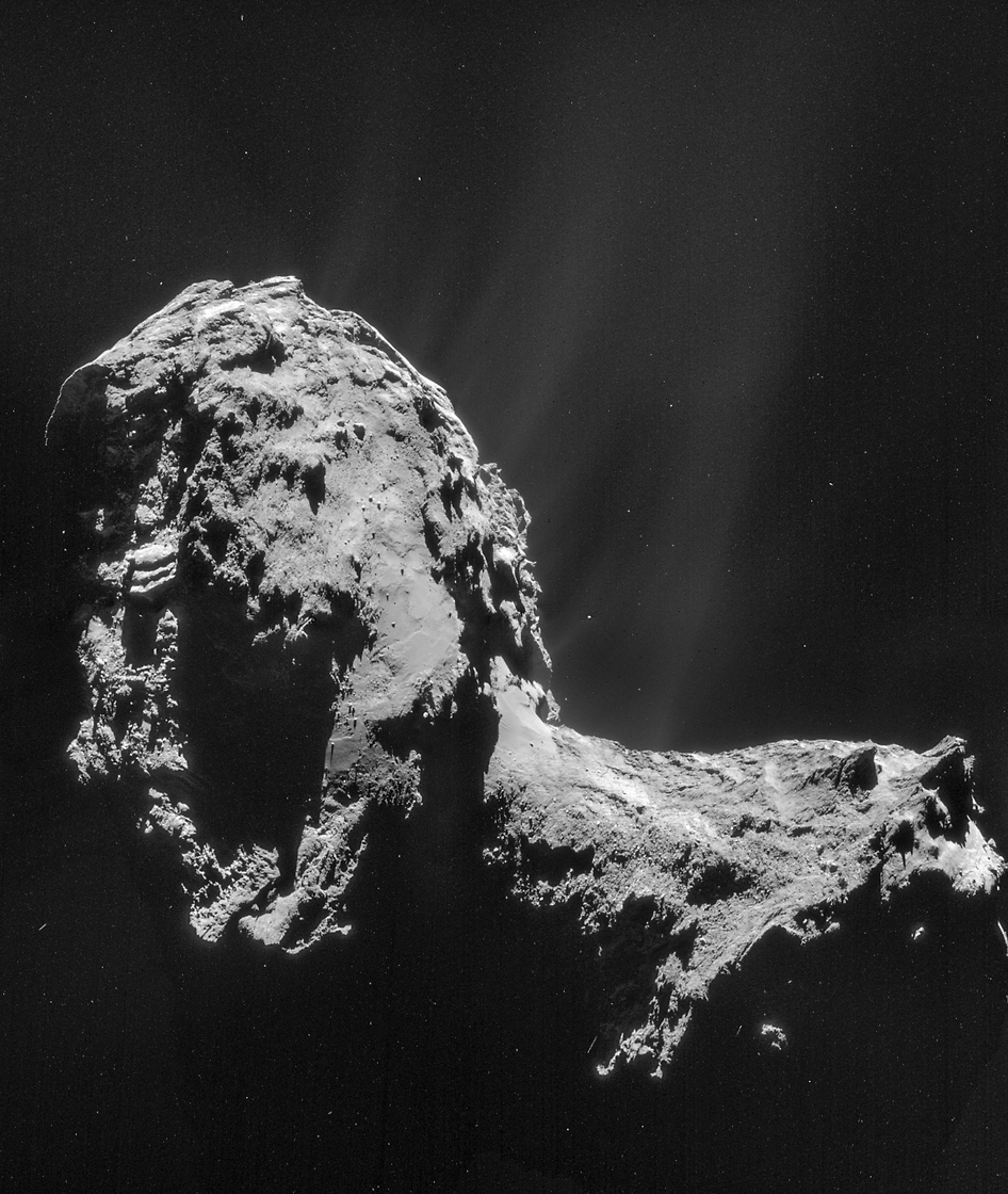 Mosaico costituito da immagini NAVCAM ottenute a una distanza di 31 km dal centro della cometa 67P/Churyumov-Gerasimenko il 20 novembre 2014, con una risoluzione di 3 m per pixel. Credit: ESA/Rosetta/NAVCAM