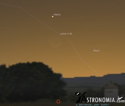 Congiunzione Luna - Marte,  giorno 21 ore 19