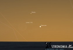 Congiunzione Luna - Marte - Mercurio, giorno 19 ore 20:15