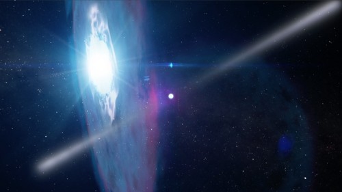 Rappresentazione artistica del passaggio ravvicinato della pulsar J2032 alla stella MT91 213, previsto nei primi mesi del 2018. Crediti. NASA Goddard Space Flight Center Conceptual Image Lab