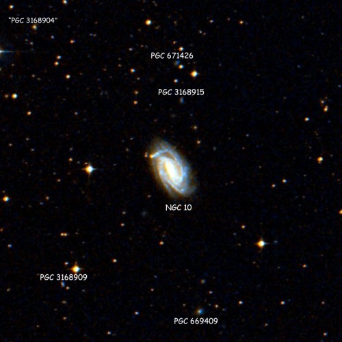 la piccola galassia a spirale NGC 10