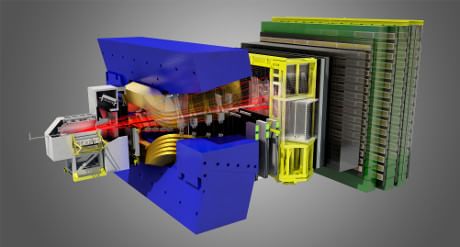 Immagine in 3D del rilevatore di LHCb (Cortesia LHCb Collaboration)