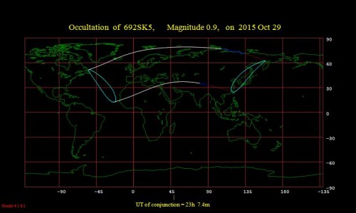 la mappa di visibilità dell'occultazione lunare