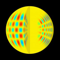 Illustrazione delle oscillazioni di tipo solare con regioni in espansione in blu e regioni in contrazioni in rosso.