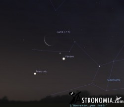 Congiunzione Luna - Venere - Mercurio, giorno 6 ore 6