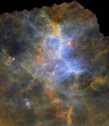 La nebulosa M16, anche nota come nebulosa Aquila, ripresa nell’infrarosso dal telescopio spaziale Herschel. Crediti: ESA/Herschel/PACS, SPIRE/Hi-GAL Project, G. Li Causi INAF-IAPS