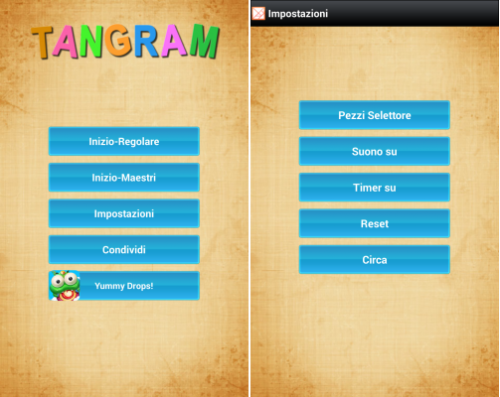 menu del giocho Tangram per android