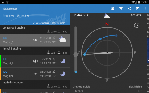 una pagina di $ISS$ Detector con il passaggio della $ISS$