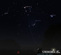 Congiunzione Luna - Pleiadi, giorno 31 ore 22