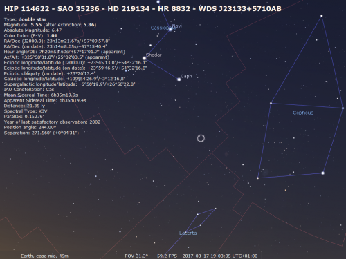 la mappa stellare di Cassiopea e tutte le informazioni sulla stella
