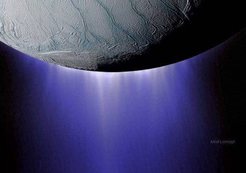 Rappresentazione artistica dei pennacchi di Encelado. Crediti: Nasa