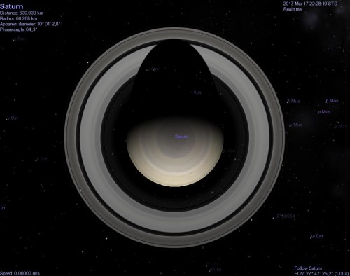 Saturno visualizzato con Celestia