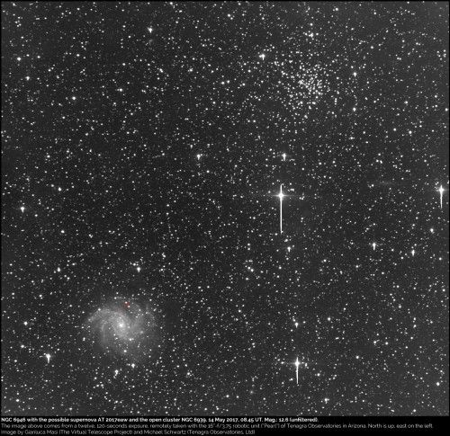 NGC 6946, la supernova SN 2017eaw e l’ammasso aperto NGC 6939. 14 maggio 2017