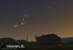 Congiunzione Luna - Giove, giorno 25 ore 20:30