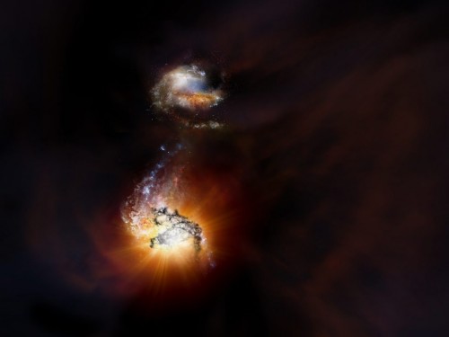 Ecco come potrebbe apparire in luce visibile il processo di fusione tra il Cavallo e il Drago. Crediti: NRAO/AUI/NSF