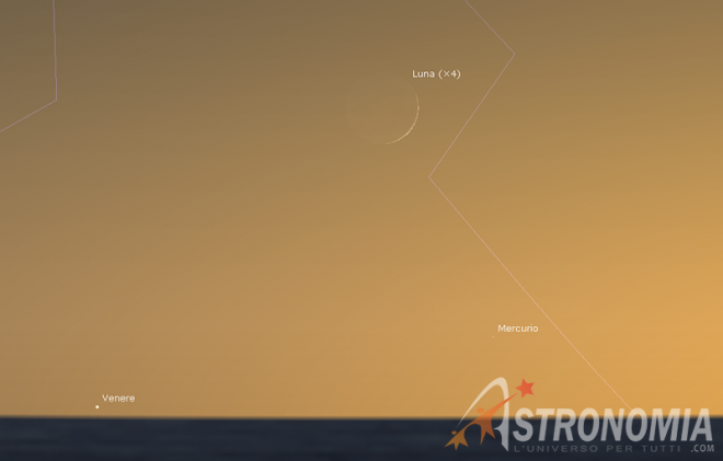 Congiunzione Luna - Mercurio - Venere, giorno 10 - cielo di ottobre