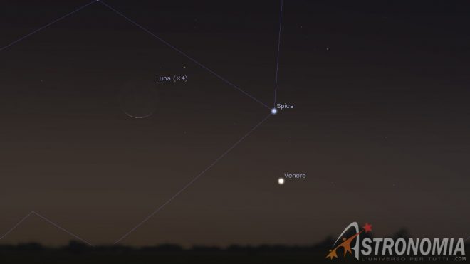 congiunzione Luna - Venere -Spica, giorno 6, ore 6