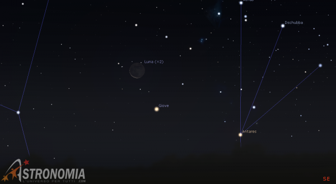 Congiunzione Luna - Giove, giorno 3 ore 6