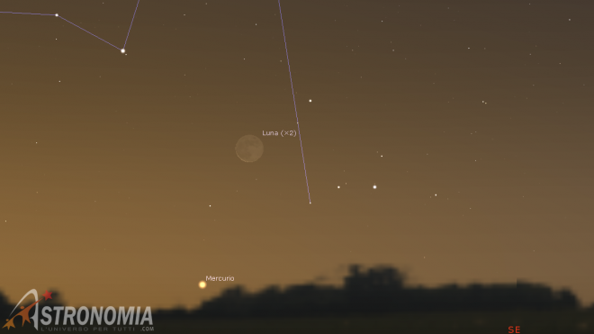 Congiunzione Luna - Mercurio, giorno 4 ore 6:30